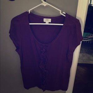 Ann Taylor Loft Eggplant Ruffle Tee